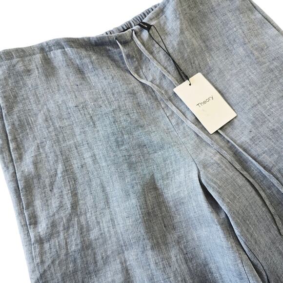 Theory Wide Leg 100% Hemp Blue Chambray Pants S NWT Drawstring - Picture 5 of 5